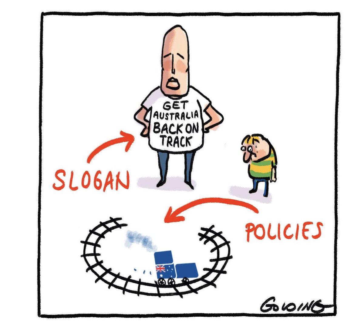 GoldingCartoons's tweet image. I’m pretty sure that ″⁣back on track″⁣ is not intended to imply ‘backtracking’ as some seem to infer. Just another empty slogan nevertheless.
David Johnston, Healesville
@theage letters