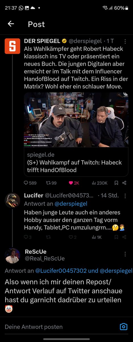 Real_ReScUe's tweet photo. Find ich funny 🤣 Mich dann blockieren aber selbst nach Meinungsfreiheit rufe. Mehr Ironie gibt's nicht 🤡 Und dann wundern die sich warum die Gesellschaft gespalten ist. Aber #dieAmpel wars. Oder #Habeck4Kanzler. Aber naja helfen kann man da eh nicht mehr. https://t.co/lZdTFQoZKe
