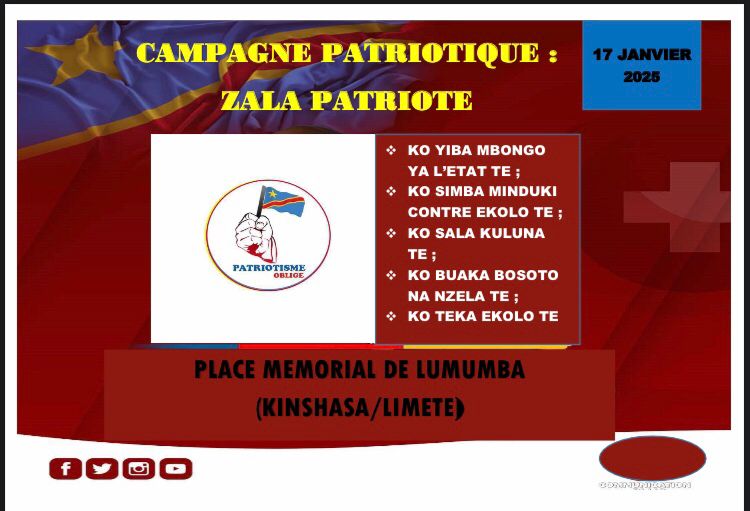 Ensemble pour construire un Congo plus beau qu'avant à la suite de PE Lumumba, notre héros national <a href="/matumo_b/">Bienvenu Matumo</a> <a href="/fredbauma90/">Fred Bauma</a> <a href="/LUMUMBAJj/">Jean Jacques LUMUMBA L.</a> <a href="/LodOmanga/">LOD</a> <a href="/nelldebudjala/">Nell de Budjala</a> <a href="/elysee_odia/">Odia Élysée</a> <a href="/PatrickMuyaya/">Patrick Muyaya</a> <a href="/ligodipatient/">Patient LIGODI</a> <a href="/WenBash/">Bashi Wendy</a> <a href="/FloribertAnzu/">Floribert Anzuluni</a> <a href="/OkendaPierre/">Okenda Jean Pierre</a> <a href="/Fabien_Mayani/">Fabien Mayani</a> <a href="/alkitenge/">A.L Kitenge</a> <a href="/SSaluseke/">Saluseke</a>