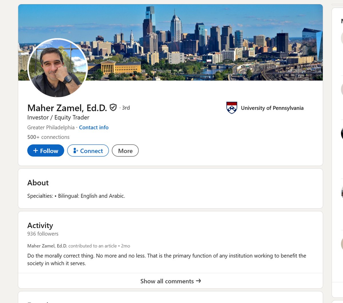 ShaiDavidai's tweet image. A Jewish professor at UCLA received this message from Maher Zamel, a graduate of UPenn (and former chairman of their graduate student association) and previous Deputy School Principal. 

This is not how political differences look.

This is pure, unmitigated hate.
