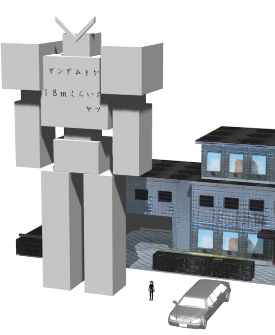 ガンダムとか18mくらいの奴は小っちゃいのかというと、そんなことないぜ。いや。でかいわ。 