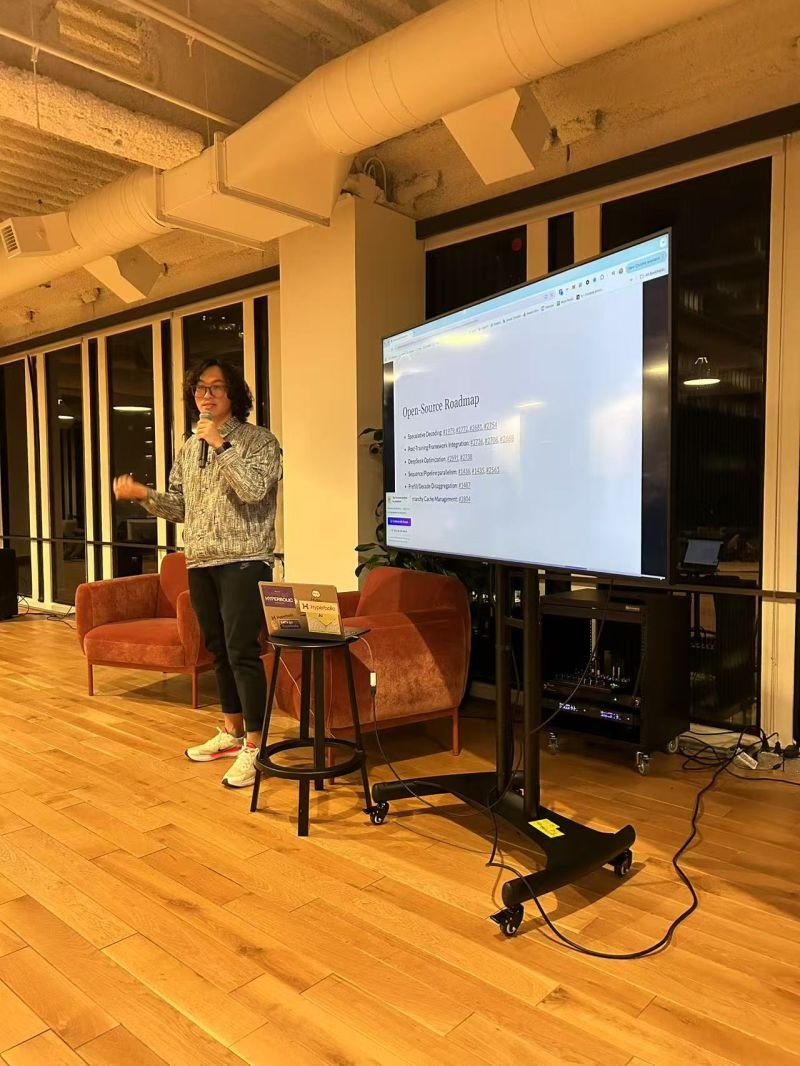 This future of AI is collaborative! Thanks so much for the great chance with Hyperbolic and this is also the first time I am at an SGLang in-person meet-up. 👏 👏 👏 
I really
 love SF and the Bay Area, full of tech atmosphere and everyone is enthusiastic about LLM.  🥹🥹🥹