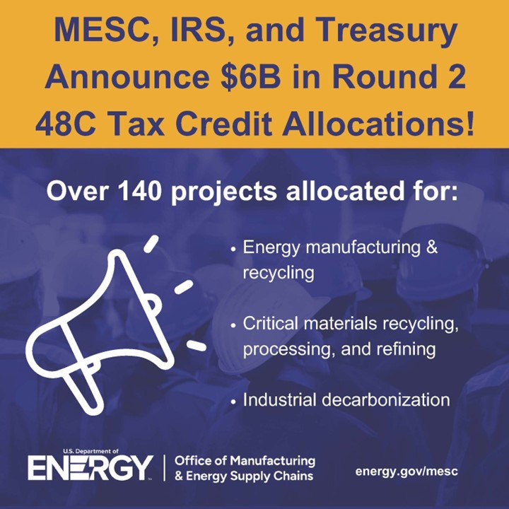 EnergyCommunities (@energycomm_us) on Twitter photo 📢 <a href="/ENERGY/">U.S. Department of Energy</a>, <a href="/IRSnews/">IRSnews</a> and <a href="/USTreasury/">Treasury Department</a> last week awarded $6B in allocations for the second round of the Qualifying Advanced Energy Project Tax Credit (§ 48C Program), including $2.5 billion to #EnergyCommunities. 📢 <a href="/ENERGY/">U.S. Department of Energy</a>, <a href="/IRSnews/">IRSnews</a> and <a href="/USTreasury/">Treasury Department</a> last week awarded $6B in allocations for the second round of the Qualifying Advanced Energy Project Tax Credit (§ 48C Program), including $2.5 billion to #EnergyCommunities.