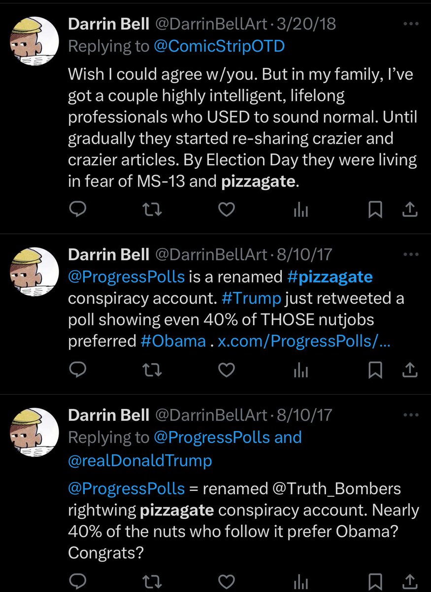 LizCrokin's tweet image. The former Washington Post cartoonist, Darrin Bell, who was arrested for allegedly possessing and making child porn claimed Pizzagate is a conspiracy theory only “nut jobs” believe &amp;amp; accused President Trump of being a pedophile who enabled sex trafficking.👇🏻

On another…