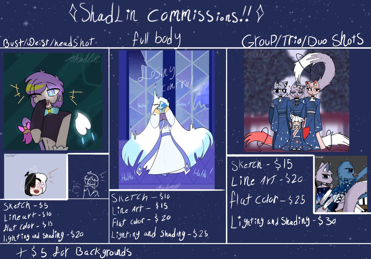 ShadLinYT's tweet photo. Rah.
I have my commissions open if any of you are interested, the price next to the type of comm is the finale price as to keep confusion and stress at a minimum

Please contact me via dms if interested 
#commisionsopen https://t.co/1myyGFAVlh