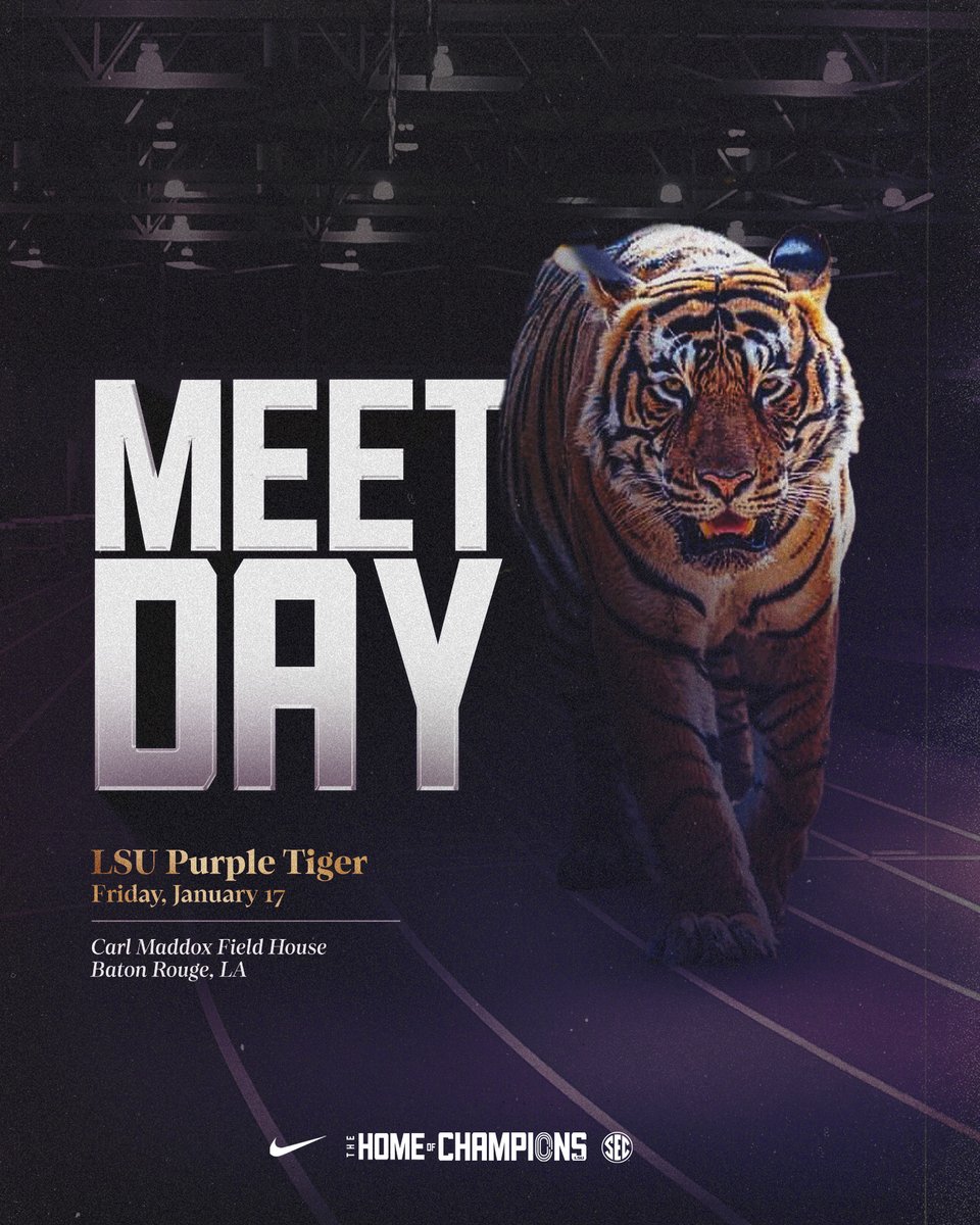 Happy Meet Day to those that celebrate! 🥳

👟 LSU Purple Tiger
🏟️ Carl Maddox Field House
🎟️ Free admission 
⏰ Field: 9:00 am CT/Track: 12:00 pm
📊 lsul.su/purpletigerLR25