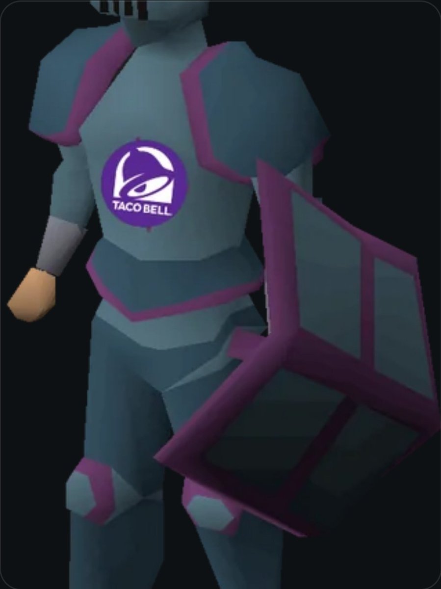 Love the new armor set <a href="/Jagex/">Jagex: The Runescape Company</a>. 

Can't wait for the new #MTX cosmetics and advertisers to join #RuneScape and #OSRS 

<a href="/JagexAsh/">Mod Ash</a> save us. 

Looks good <a href="/tacobell/">Taco Bell</a>, wen <a href="/kfc/">KFC</a> ?