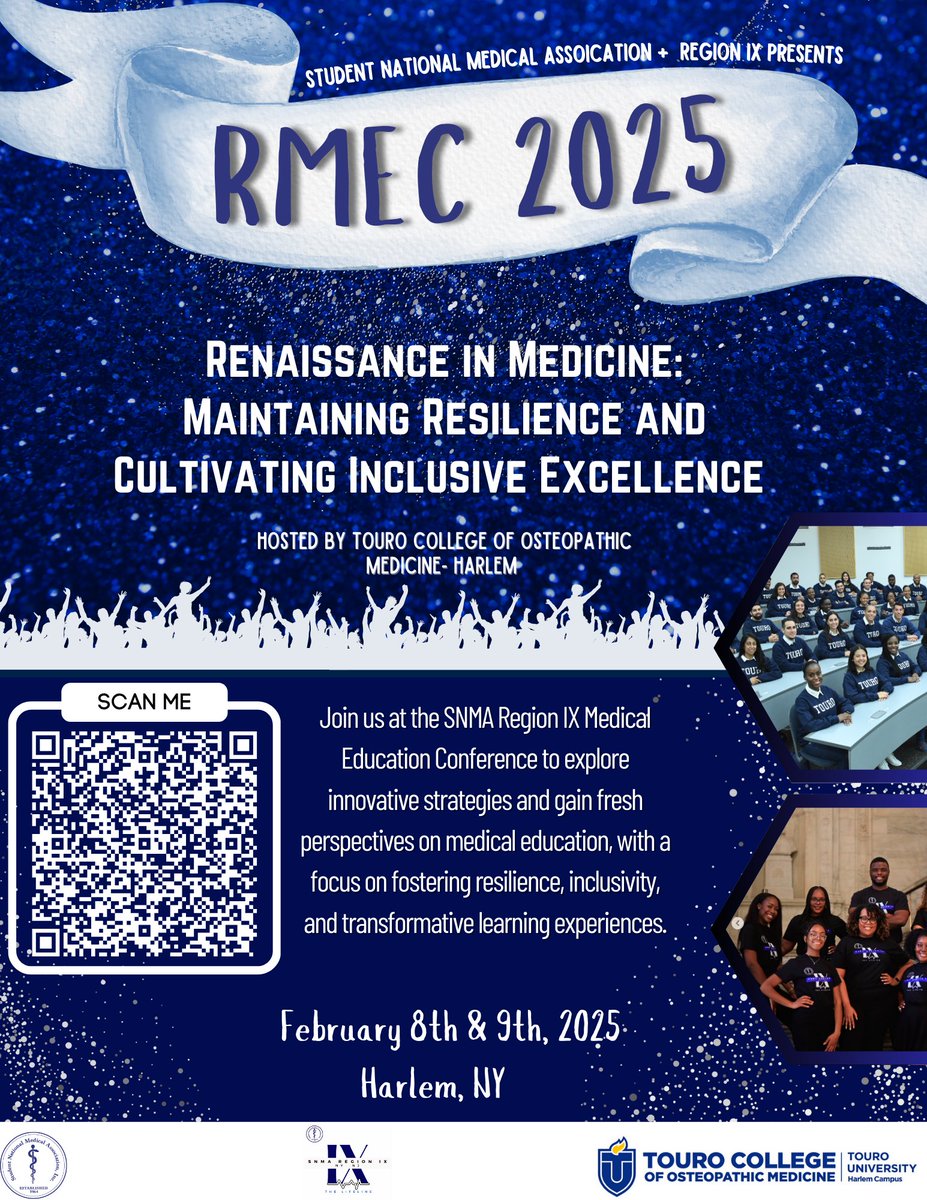 RegionIXSNMA's tweet photo. The Region IX Regional Medical Education Conference is on February 8th-9th! Hosted by Touro College of Osteopathic Medicine in Harlem, NYC! Secure your ticket today! https://t.co/tVyPe4M40p