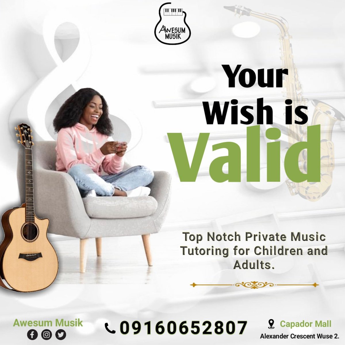 AwesumMusik's tweet photo. Whether a child, student, elderly, or a busy professional, Awesum Musik has a tutoring plan that will help you achieve your desire to learn to play musical instruments like PIANO, GUITAR, SAXOPHONE and VIOLIN.

Chat us now! 
https://t.co/euBpeGwWMI
https://t.co/YItWfbTX71 https://t.co/DfYKum0t6g
