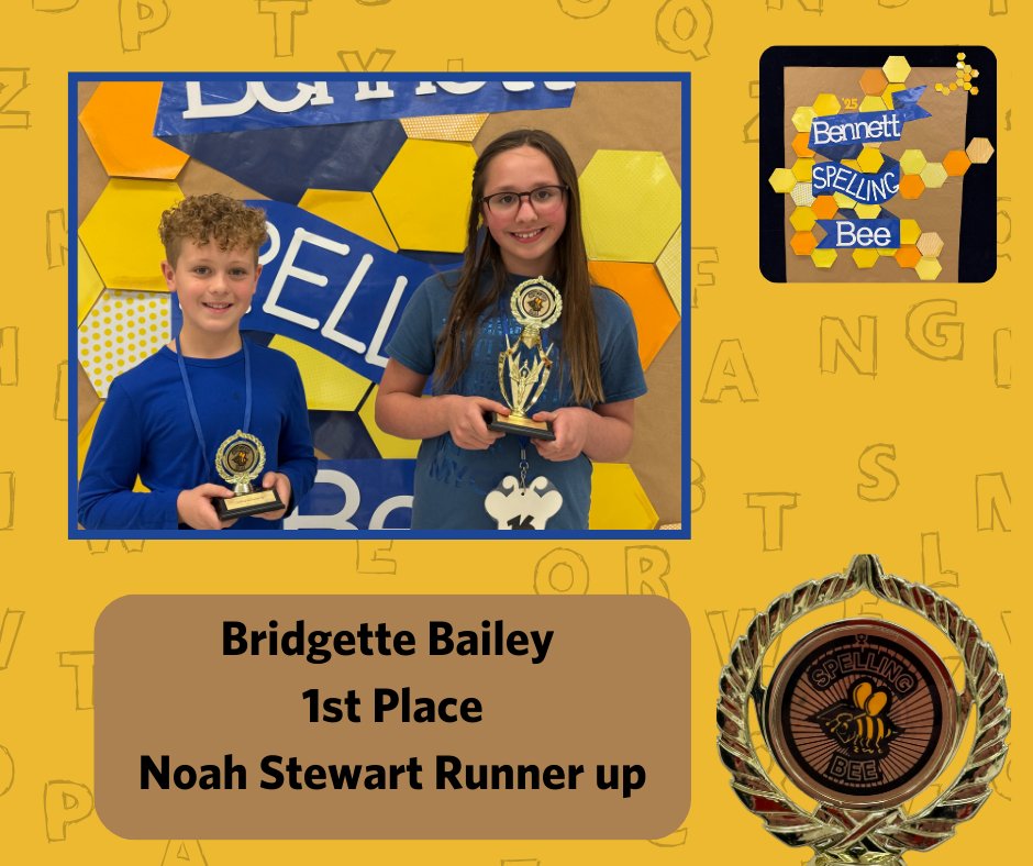 BennettFISD's tweet photo. Congratulations to Bridgette Bailey for winning the Bennett Spelling Bee! She will represent Bennett on February 13th at the FISD Spelling Bee! We would also like to congratulate Noah Stewart for coming in 2nd place and to all of the other classroom winners for their hard work. https://t.co/WUKO8TO6uh