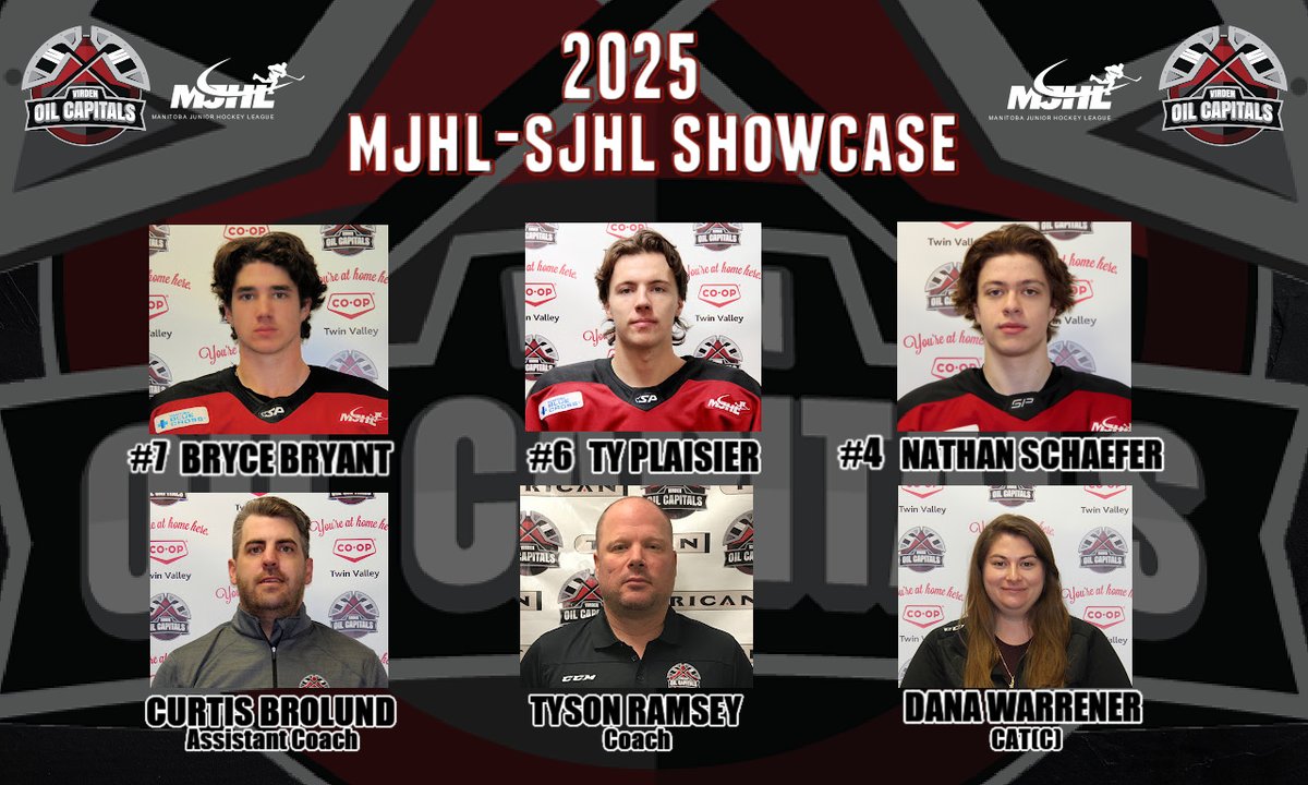 OilCapsHockey's tweet photo. The Virden Oil Capitals are pleased to announce that some of our players and staff have been chosen to attend the MJHL-SJHL Showcase at Seven Oaks Sportsplex in Winnipeg, MB from January 28-29!!

@mjhlhockey https://t.co/eZDH3ma6bi