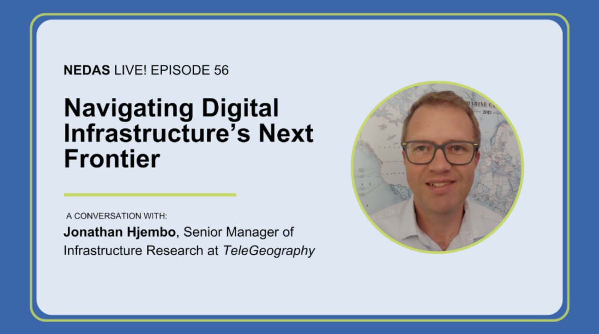 datacenterpost's tweet image. In a recent #NEDASLive! podcast, Jonathan Hjembo of TeleGeography discusses critical industry shifts, from global #TelecomNetworks to the growing impact of #AI on #DataCenterExpansion. 

Explore more on @datacenterpost: ow.ly/yBZq50UI3CX.