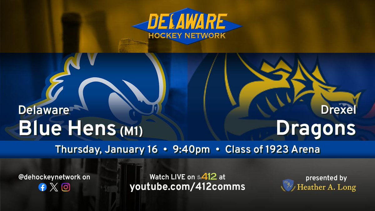 Join us for Thursday night #collegehockey from downtown Philly!

🏒: <a href="/UDHockey/">University of Delaware Ice Hockey</a> at <a href="/drexelhockey/">Drexel University Ice Hockey</a> 
📍: Class of 1923 Arena
🕰️: 9:40pm ET
🎙️: <a href="/JamesWitherite/">James Witherite</a>
📺: youtube.com/watch?v=z2p4Zj…