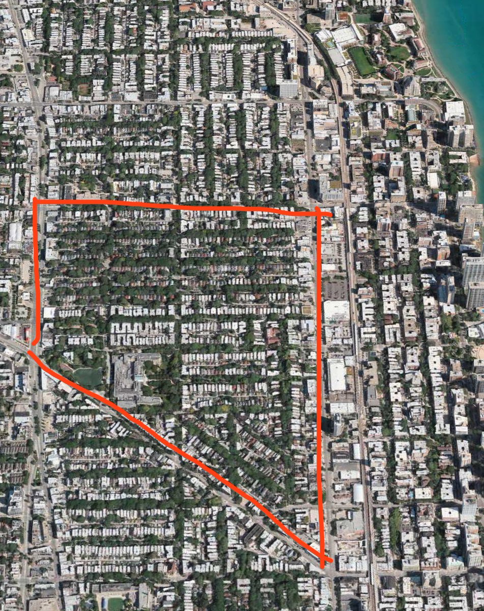 Eric_Erins's tweet photo. For context Edgewater Glen is an area of low to mid rise density abutting high density areas (on a train line) whose neighborhood association is fighting having their easternmost border upzoned to match the other side of the street. https://t.co/m8BsPbkF1N