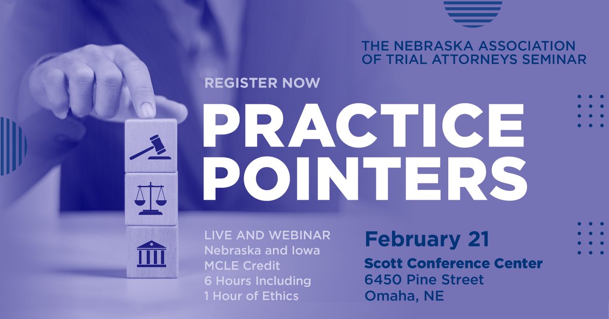 NETrialAttys's tweet image. Join us for our first CLE Seminar of 2025! Fulfill your CLE hour requirements early this year. To register, visit: NebraskaTrial.com