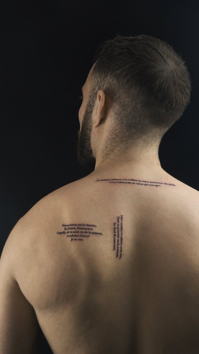 clementgrobotek's tweet photo. Words and poems, from Mahmoud Darwich and Genet. 
Tattooed and shoot by me 🤍 https://t.co/SWVc9CkAYx