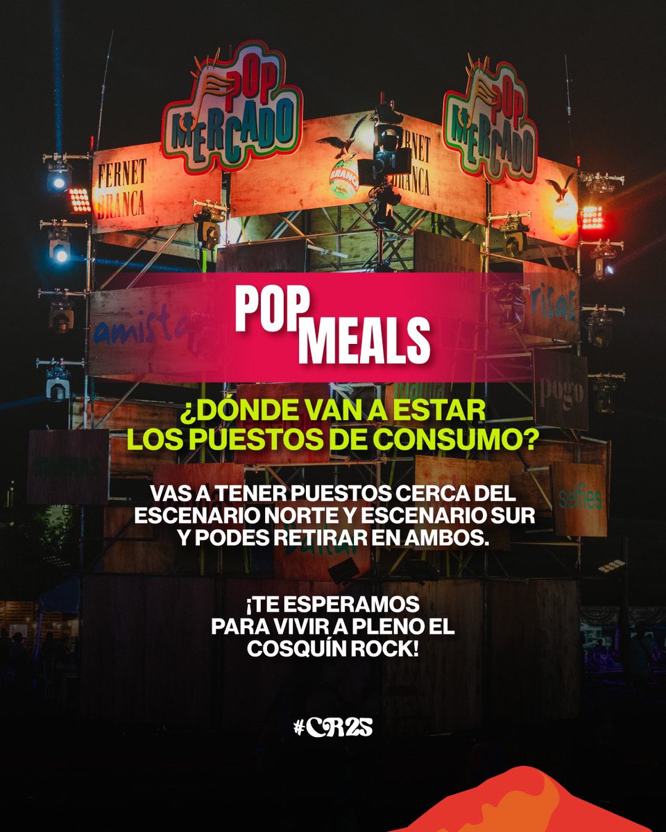 Cosquin_Rock's tweet photo. ¡MANIJAS, COMIENZA LA CUENTA REGRESIVA DE!
Regresa #POPMEALS , el sistema donde podes comprar anticipadamente lo que vas a consumir de comida y bebida en #CR25 , asi ahorres tiempo en tus compras 🕙 https://t.co/K1HI6uqKVE