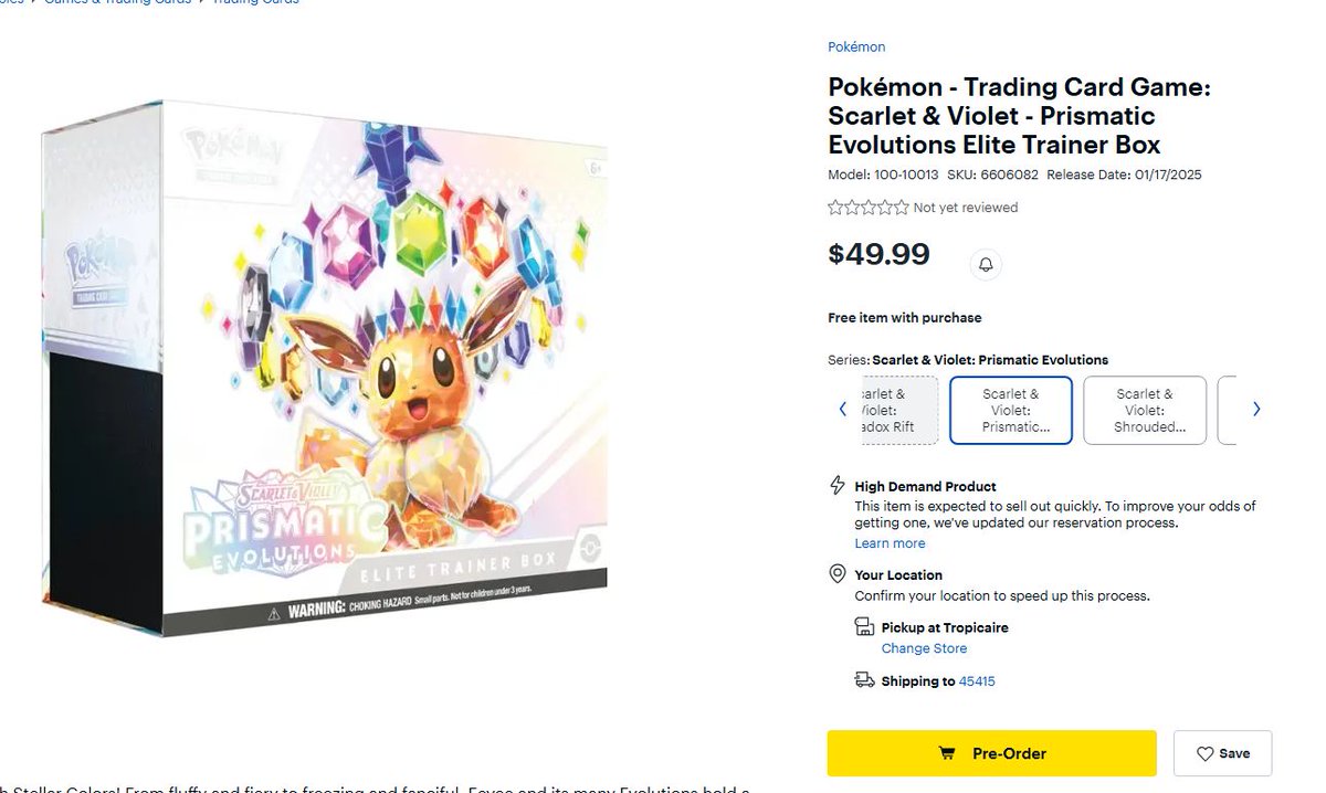Wario64's tweet photo. Pokémon - Trading Card Game: Scarlet &amp; Violet - Prismatic Evolutions Elite Trainer Box at Best Buy https://t.co/vbmaKS7tmb #ad https://t.co/yjh06lKnrE