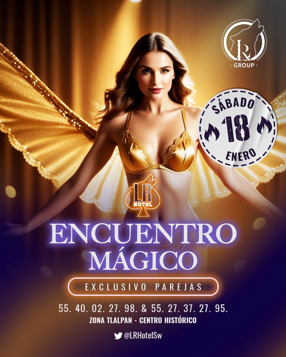 Este fin de semana tenemos doble diversión con una noche azul 💙 acompañada de la voz de <a href="/EddyLeijaa/">Eddy Leija Cantante</a> y una noche de encuentros mágicos exclusiva para parejas.

No lo pienses más y ven a cumplir tus fantasías a <a href="/LRHotelSw/">Hotel LR SW</a> 📲 5540022798