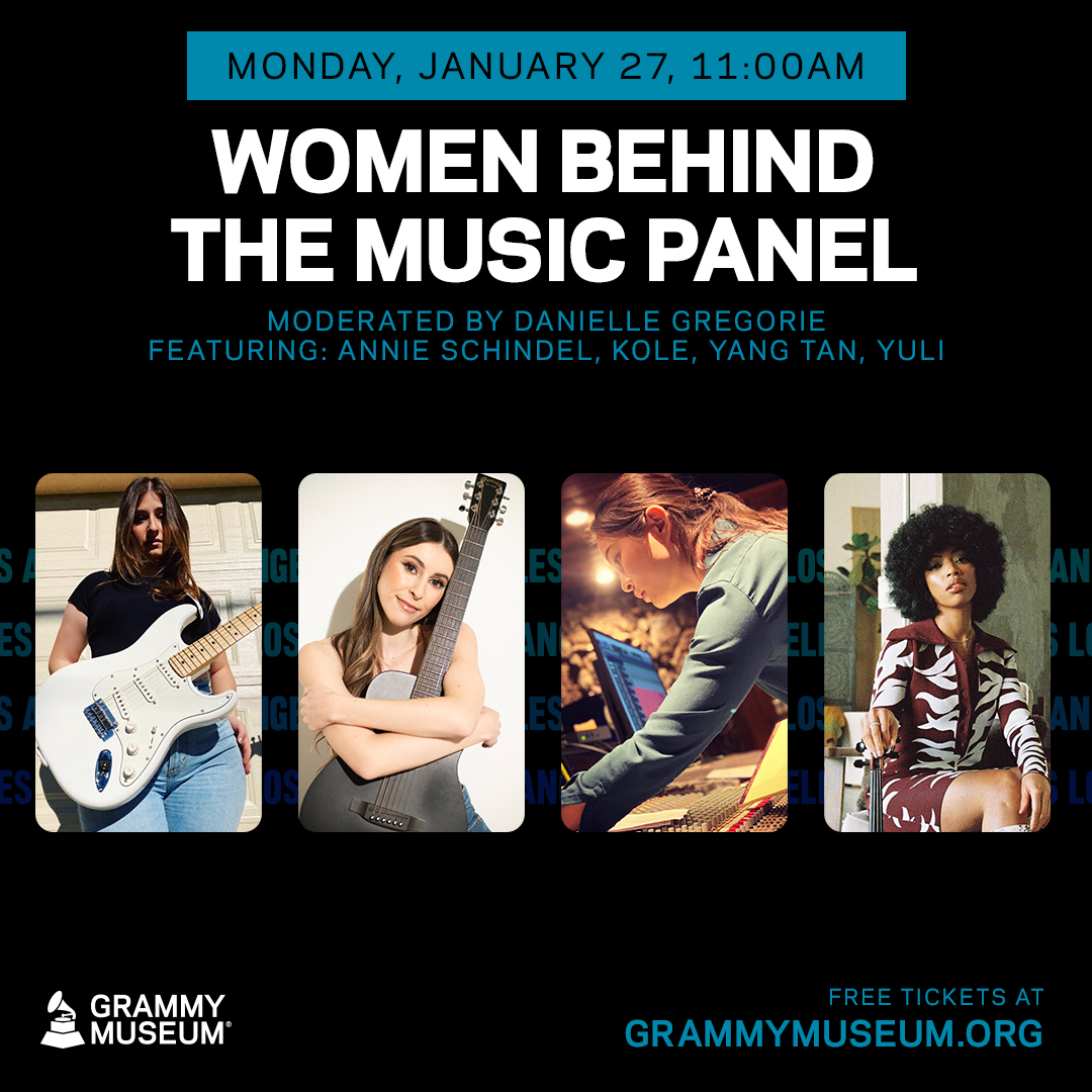 On Jan. 27, learn about the 'Women Behind The Music' at the #GRAMMYMuseum with a Q&amp;A, featuring GRAMMY-nominated music professionals <a href="/AnnieSchindel/">Annie Schindel</a>, <a href="/KoleSongs/">KOLE</a>, Yang Tan, and <a href="/earthtoyuli/">Yuli</a>. 🎶

FREE tickets: grm.my/42feOl2