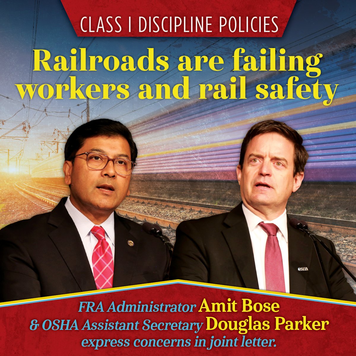 Class I railroads are failing workers and making railroads less safe due to overly harsh employee discipline policies. That’s according to the December 20 letters from the heads of the FRA and OSHA to the CEOS of six Class I railroads. Full story: blet.link/3PF6Biy