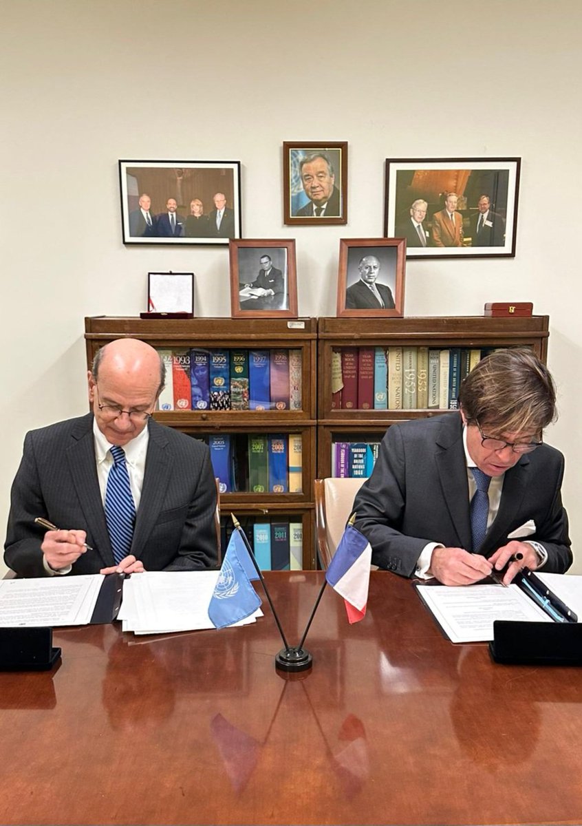 NDeRiviere's tweet photo. The Third UN Ocean Conference (UNOC3) will take place in Nice in June 2025. Signature this morning of the Framework Agreement between France and the UN. https://t.co/NAyEdE0BRu