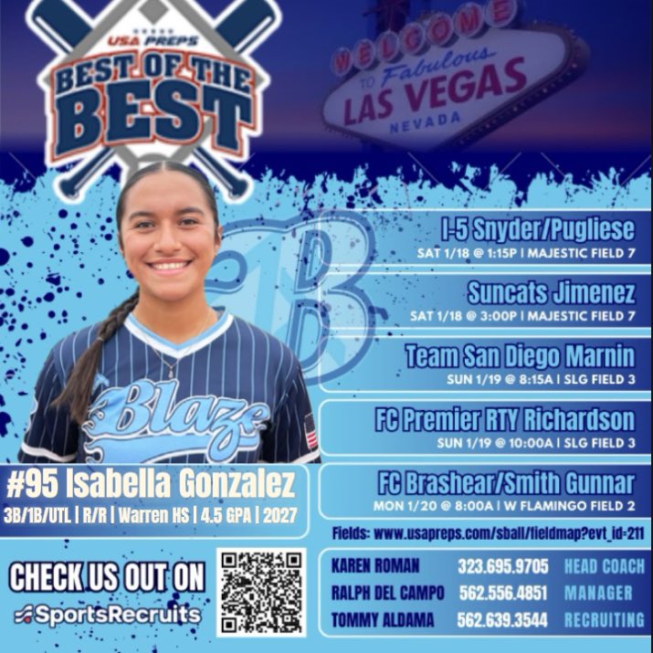 IsabellazGon_27's tweet photo. Heading out to Vegas this weekend to participate in the Best of the Best showcase!! Super excited and looking forward to facing competition and having fun! 🤍🩵 #softball #2027 #zt https://t.co/WWELcdsQZa