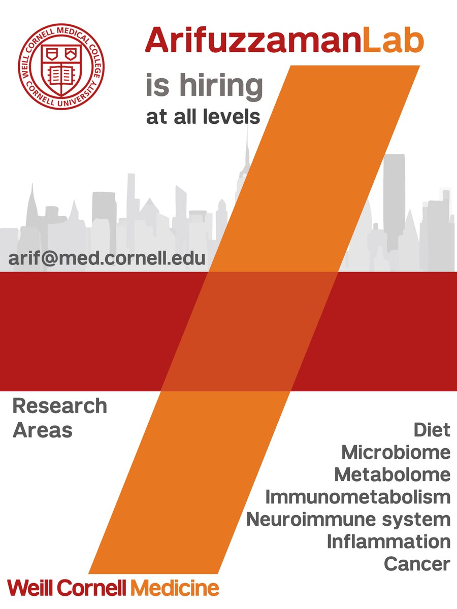 Mohammad Arifuzzaman (@dr_arifuzzaman) on Twitter photo We are hiring a #postdoc and a research technician at <a href="/WeillCornell/">Weill Cornell Medicine</a> Medicine - Cornell University in New York City! We study the impact of diet and gut microbiota on inflammation, immunity, metabolism, and cancer. Join us if you are interested in #immunology and the #microbiota. We are hiring a #postdoc and a research technician at <a href="/WeillCornell/">Weill Cornell Medicine</a> Medicine - Cornell University in New York City! We study the impact of diet and gut microbiota on inflammation, immunity, metabolism, and cancer. Join us if you are interested in #immunology and the #microbiota.