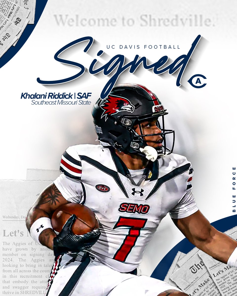 𝘾𝙊𝙈𝙀 𝙁𝙄𝙉𝘿 𝙅𝙊𝙔

📝 - Khalani Riddick (DB)/Southeast Missouri State

#GoAgs | #Shredville