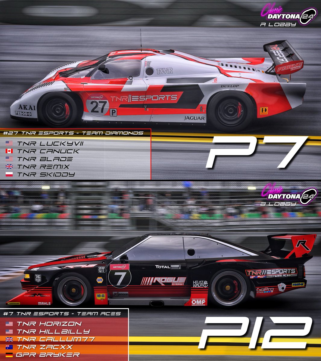 TopNotch_Esport's tweet photo. The Daytona 24 grid is live presented by @TheReal_TORA 🏁

Team Diamonds rolls off a comfortable P7 in class while Team Aces will be starting front of the grid in Split B after missing the cut off by +0.021 of a second 🤏

Good luck to both teams on their fast weekend ahead 🔥 https://t.co/Q07au0do1H