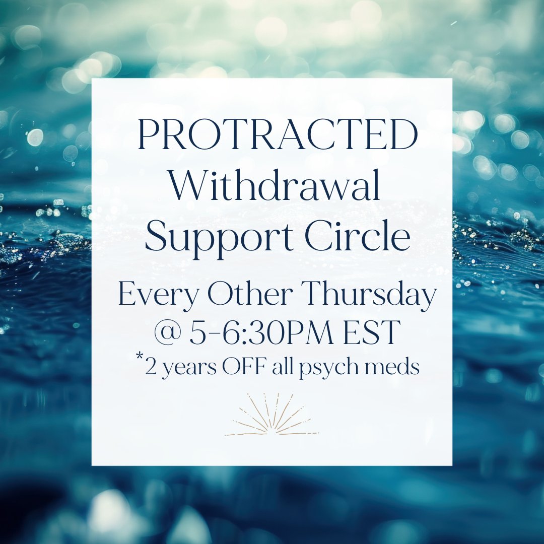 angpeacock1111's tweet image. Open to individuals who are between 2+ years - 7 years off ALL MEDICATIONS. 

RSVP: calendly.com/apeacockconsul…

#protractedwithdrawal #antidepressants #benzos #benzowithdrawal #psychiatry #psychology #deprescribing #benzowithdrawal
