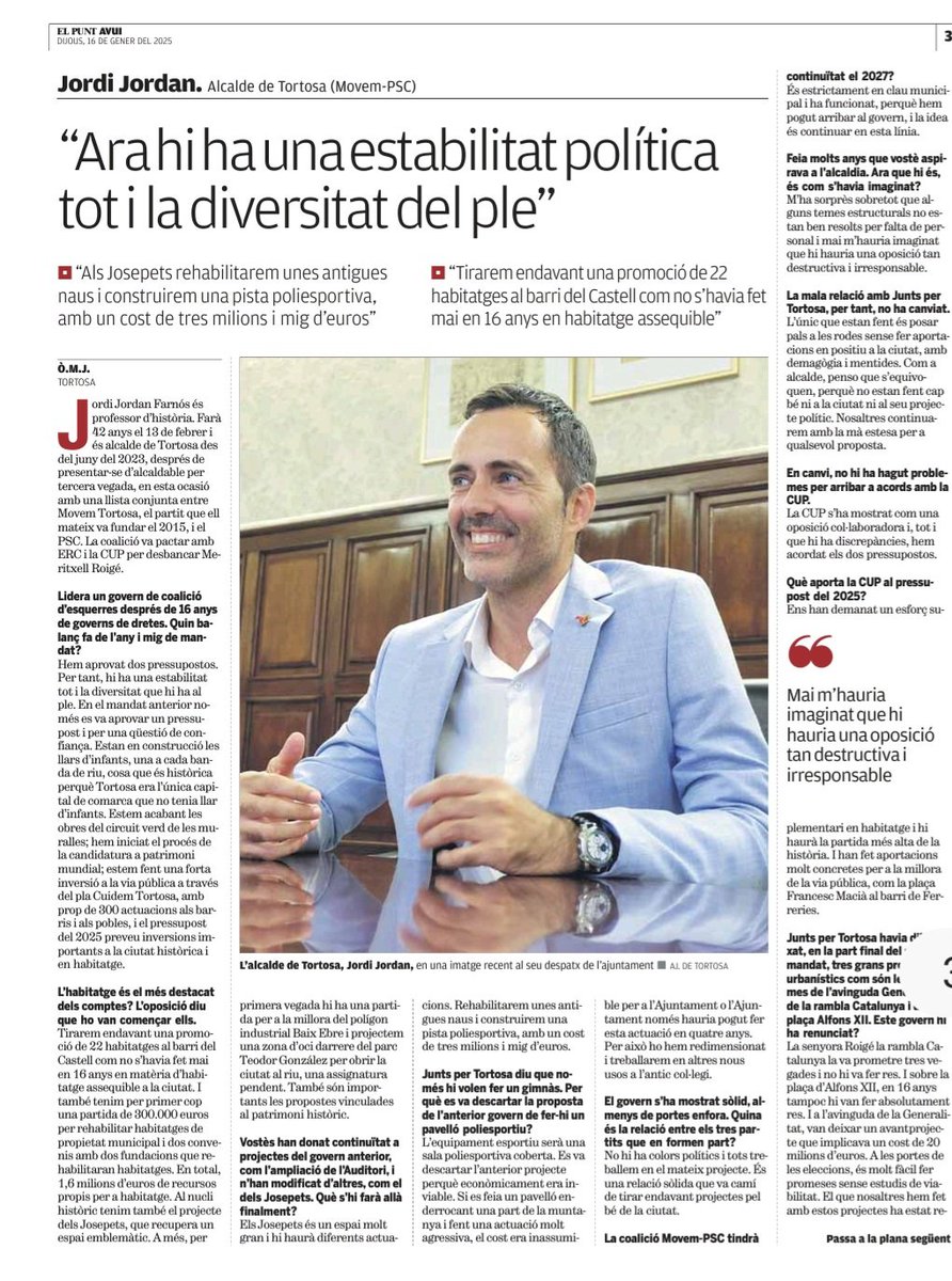 Avui <a href="/elpuntavui/">El Punt Avui 🎗️</a> m'entrevisten per parlar de #Tortosa i tots els projectes que estem impulsant al municipit. Un plaer poder compartir tot allò que estem treballant per a la ciutat.