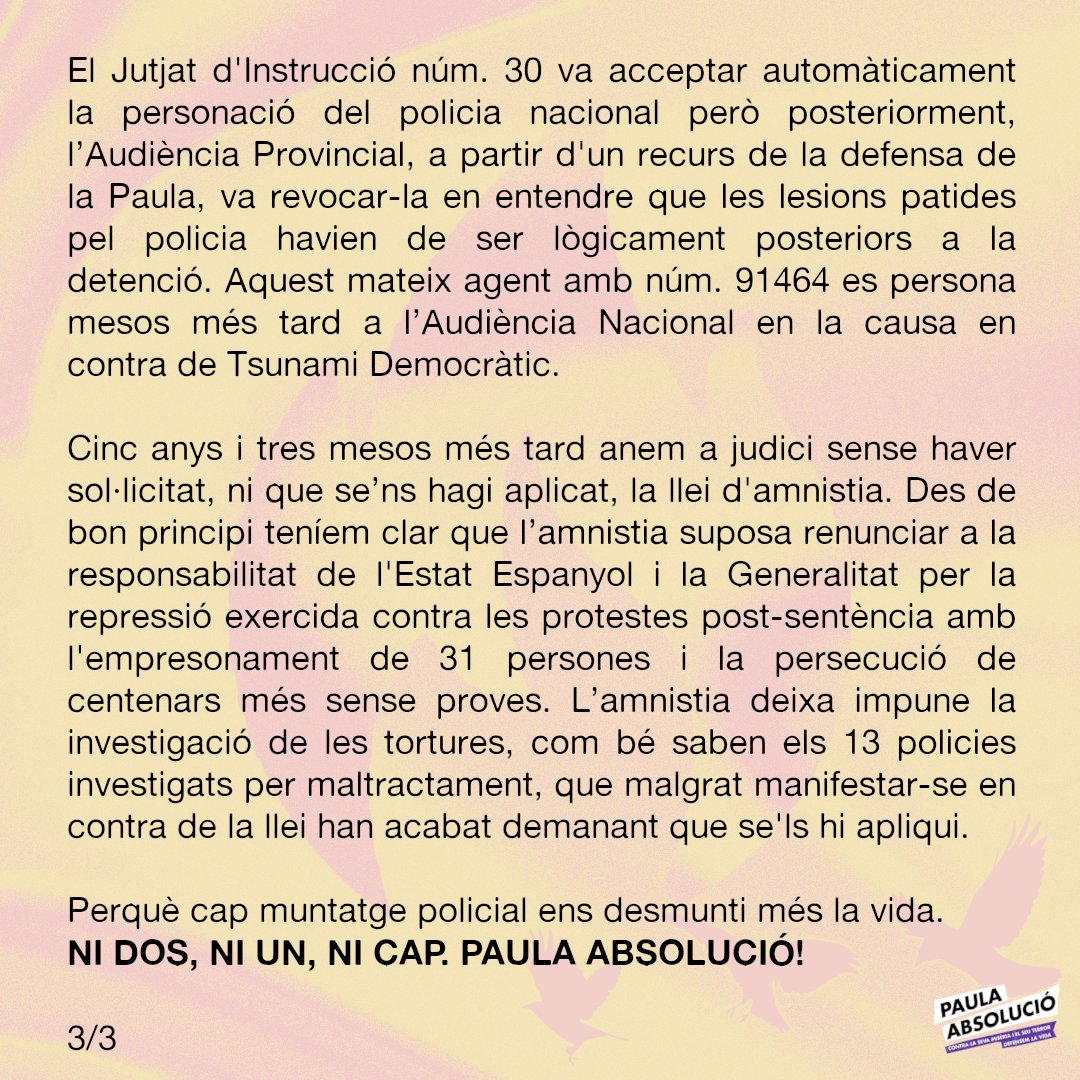COMUNICAT | Cinc anys després, anem a judici!

Perquè cap muntatge policial ens desmunti més la vida.
NI DOS, NI UN, NI CAP. PAULA ABSOLUCIÓ!