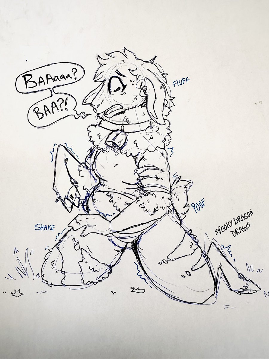 Had sheep on the brain lately, have an at-work sketch! 🐑 
~~~
#transfur #TFEveryday