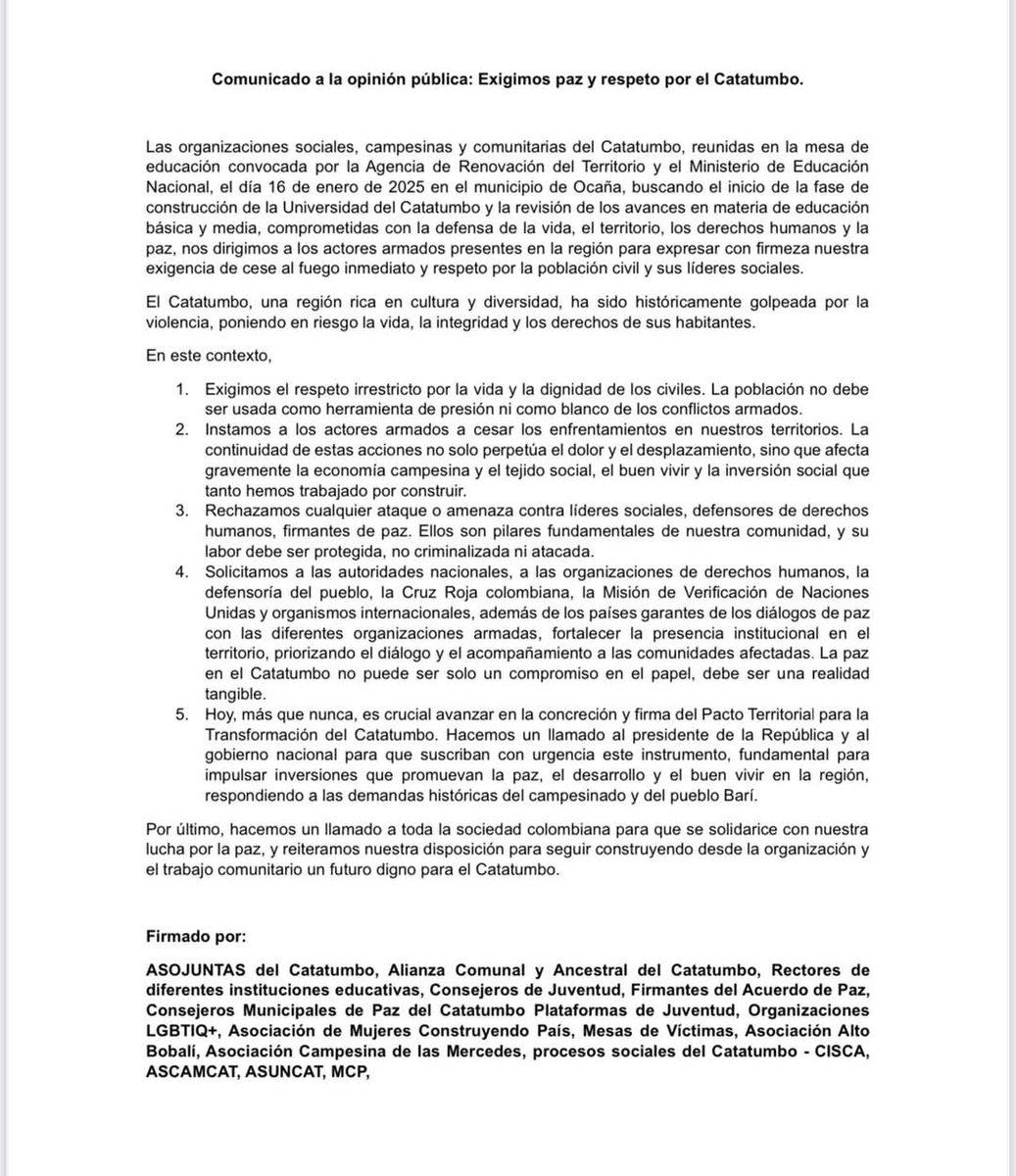 Asociación por la Unidad Campesina del Catatumbo tweet media