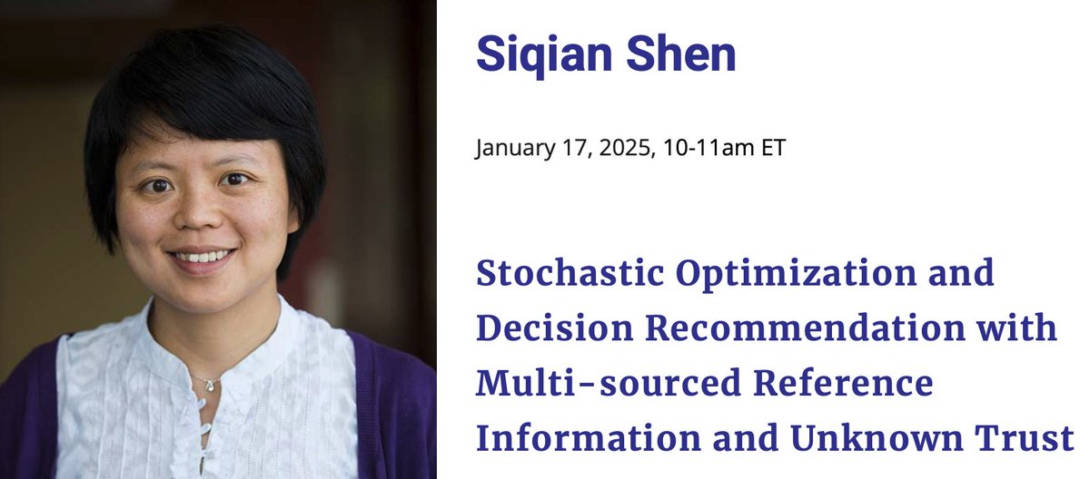 Stochastic Programming Society (@stoprogsociety) on Twitter photo We will kick off our next season of SPS seminars by <a href="/SiqianShen/">Siqian Shen</a> tomorrow (Jan 17) at 10-11am ET. We are looking forward to it! We will kick off our next season of SPS seminars by <a href="/SiqianShen/">Siqian Shen</a> tomorrow (Jan 17) at 10-11am ET. We are looking forward to it!