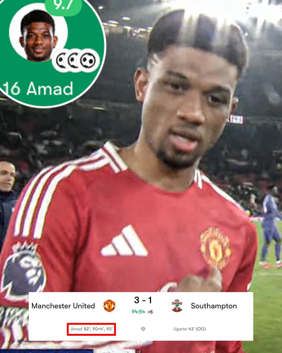 ESPNFC's tweet photo. AMAD DIALLO SCORES A 12-MINUTE HAT TRICK TO SAVE MANCHESTER UNITED AGAINST 20TH PLACE SOUTHAMPTON 🔥🔥🔥

HE'S HIM 😮‍💨 https://t.co/UY0qQ9S2kl