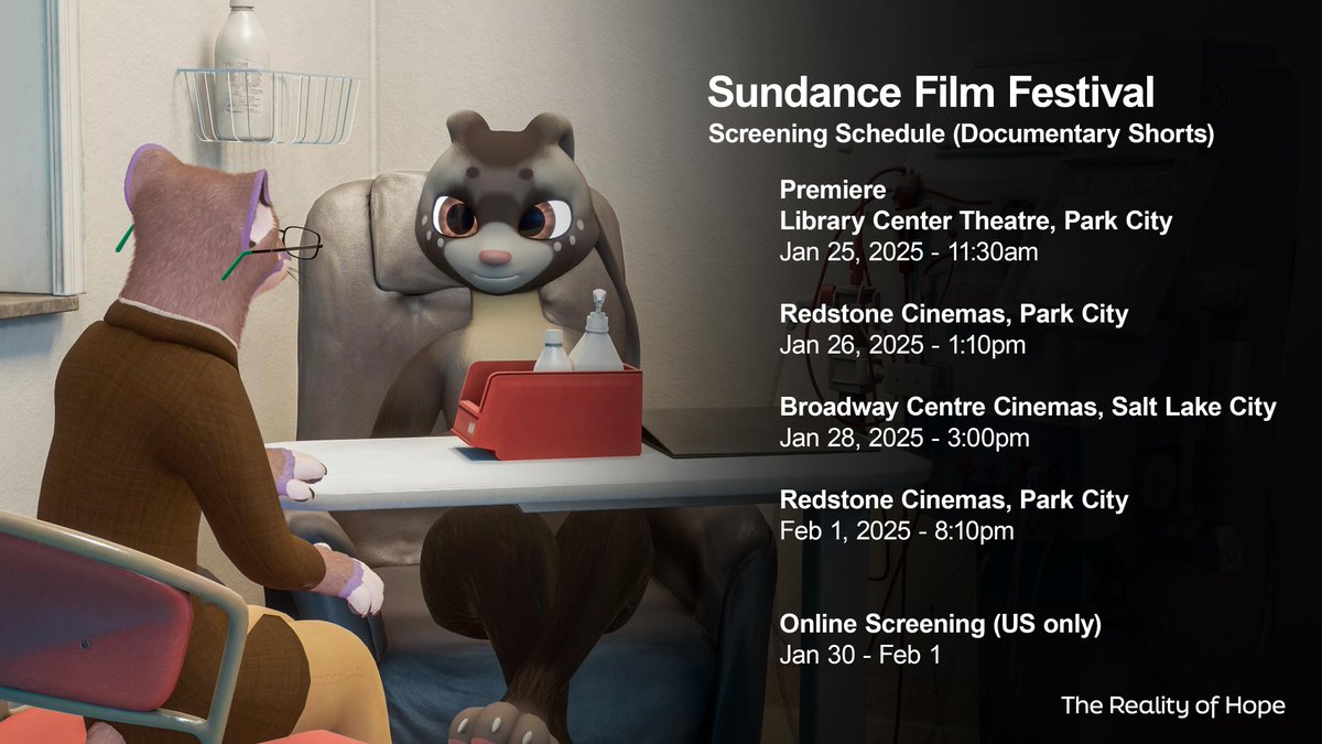 Joe Hunting (@joeahunting) on Twitter photo Next week is the premiere of <a href="/RealityOfHope/">The Reality of Hope</a> at #Sundance 2025! Below is the screening schedule for the Documentary Short Program that we are thrilled to be a part of.
US audiences can watch online. Tickets here -
festival.sundance.org/program/film/6… Next week is the premiere of <a href="/RealityOfHope/">The Reality of Hope</a> at #Sundance 2025! Below is the screening schedule for the Documentary Short Program that we are thrilled to be a part of.
US audiences can watch online. Tickets here -
festival.sundance.org/program/film/6…