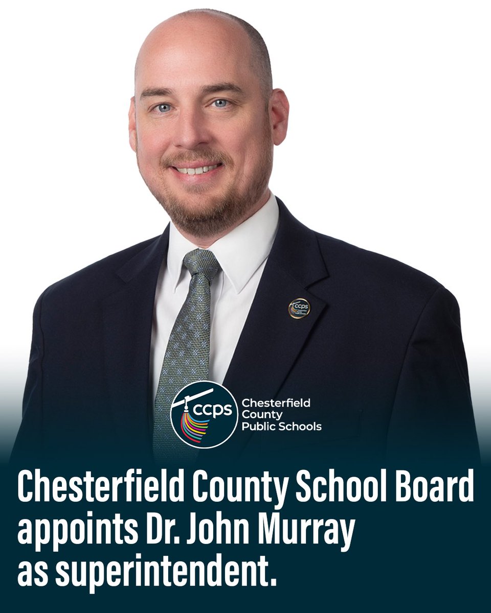 (1/2) The Chesterfield County School Board has appointed Dr. John Murray as the new #oneCCPS superintendent, effective Jan. 17. After a nationwide search, Dr. Murray was selected for his commitment to academic excellence, exceptional leadership skills and innovative vision.