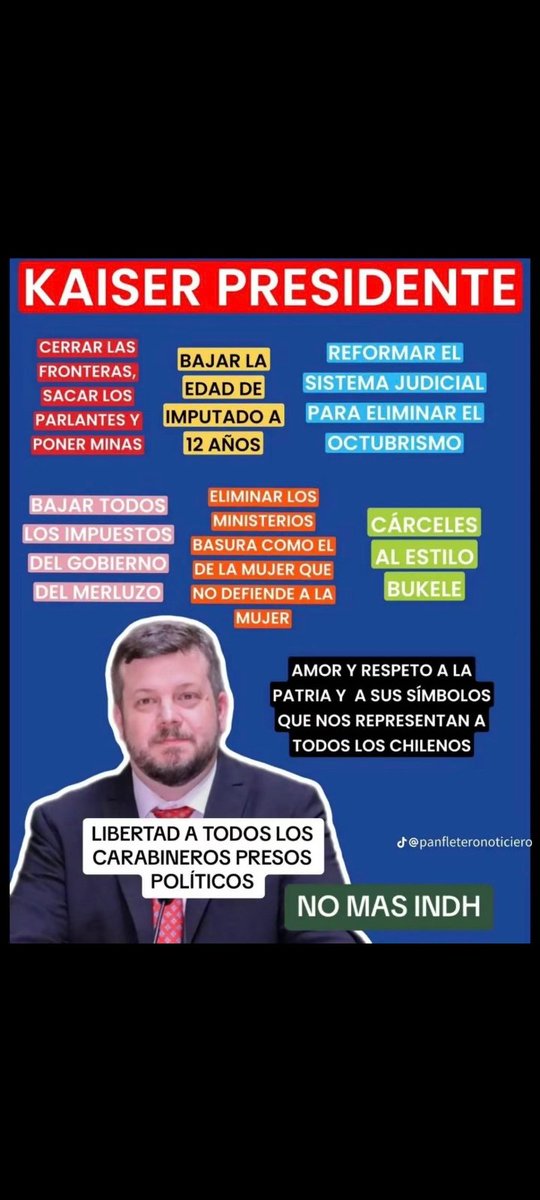 ResistenciaCHI's tweet photo. Algunas razones para apoyar a @Jou_Kaiser como presidente de Chile

#ChileConKaiser https://t.co/YTl73zITD3