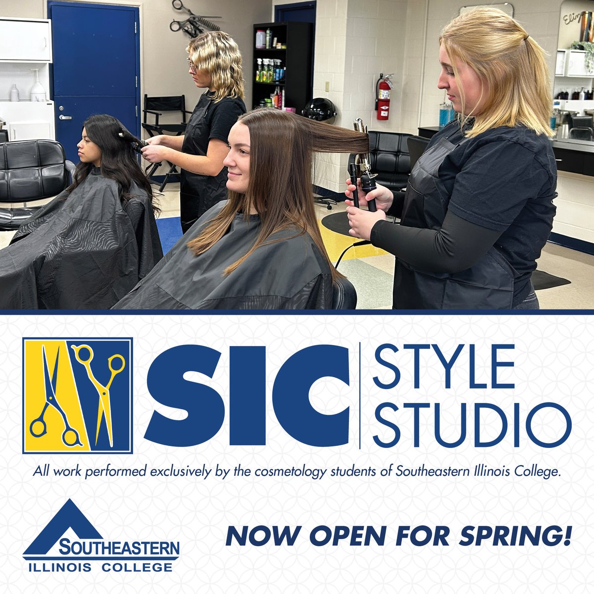 SIC_EDU's tweet image. ✨ SIC Style Studio is now open! ✨
Get professional beauty services—haircuts, nails, facials &amp;amp; more—at unbeatable prices! 💇‍♀️💅
📅 Appointments available now. Call (618) 252-5400 ext. 2213 to book!
Support SIC students as they master their craft. 💙💛 #Cosmetology #SICStyleStudio
