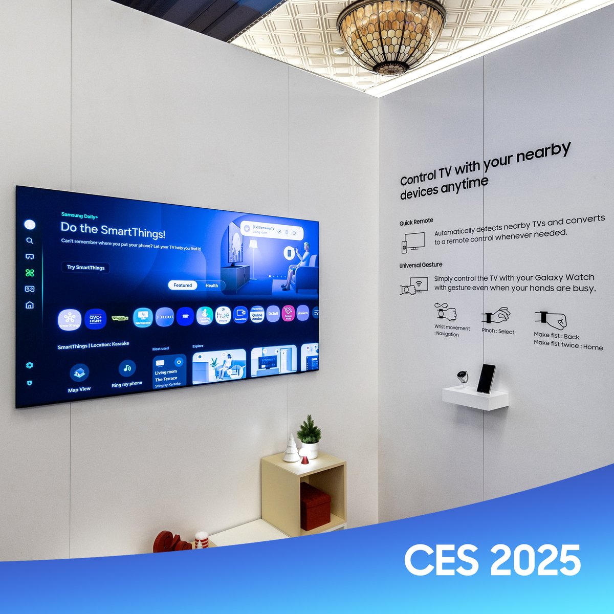 SamsungLevant's tweet photo. No remote? No problem. #UniversalGesture and #QuickRemote turn your Galaxy devices into magic wands for your TV. 🪄 Seamlessly control your TV using your phone or smartwatch. 📱⌚
Learn more: https://t.co/8QrbHbSlGl
#SamsungCES2025 #CES #SamsungVisionAI #AITechnology https://t.co/7njCRpPdHN