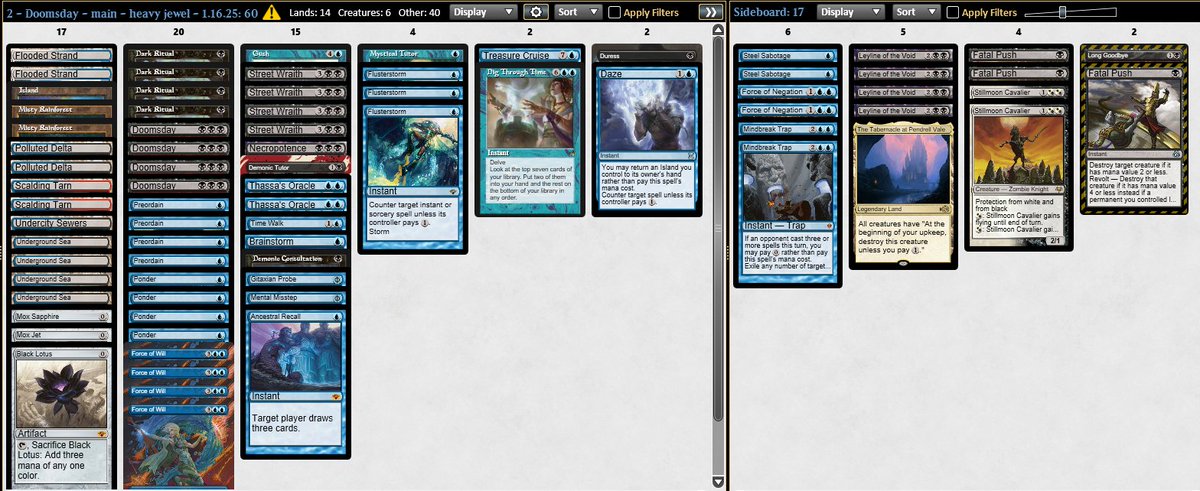 Split the finals of the Vintage challenge with <a href="/_Batutinha_/">Carlos Alexandre</a> 

Tested Daze, Duress, Stillmoon. Stillmoon is garbage.

Matchups:
Esper Lurrus 💀💀
Esper Lurrus 💀😏😏
MWI 😏💀😏
Boros Prison 😏😏
Eldrazi 😏😏
MWI 💀💀

Jewel 😏💀😏
MWI 😏😏
Finals split

<a href="/fireshoes/">Robert Taylor🔥</a>