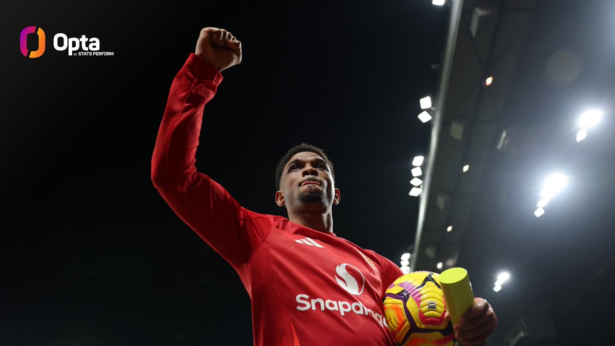 OptaJoe's tweet photo. 3 - Amad Diallo is the third player in Premier League history to score three times in the final 10 minutes of a game after Ole Gunnar Solskjaer v Nottingham Forest in February 1999 and Wayne Rooney v Hull City in January 2010, with all three instances being Manchester United players. Devils.