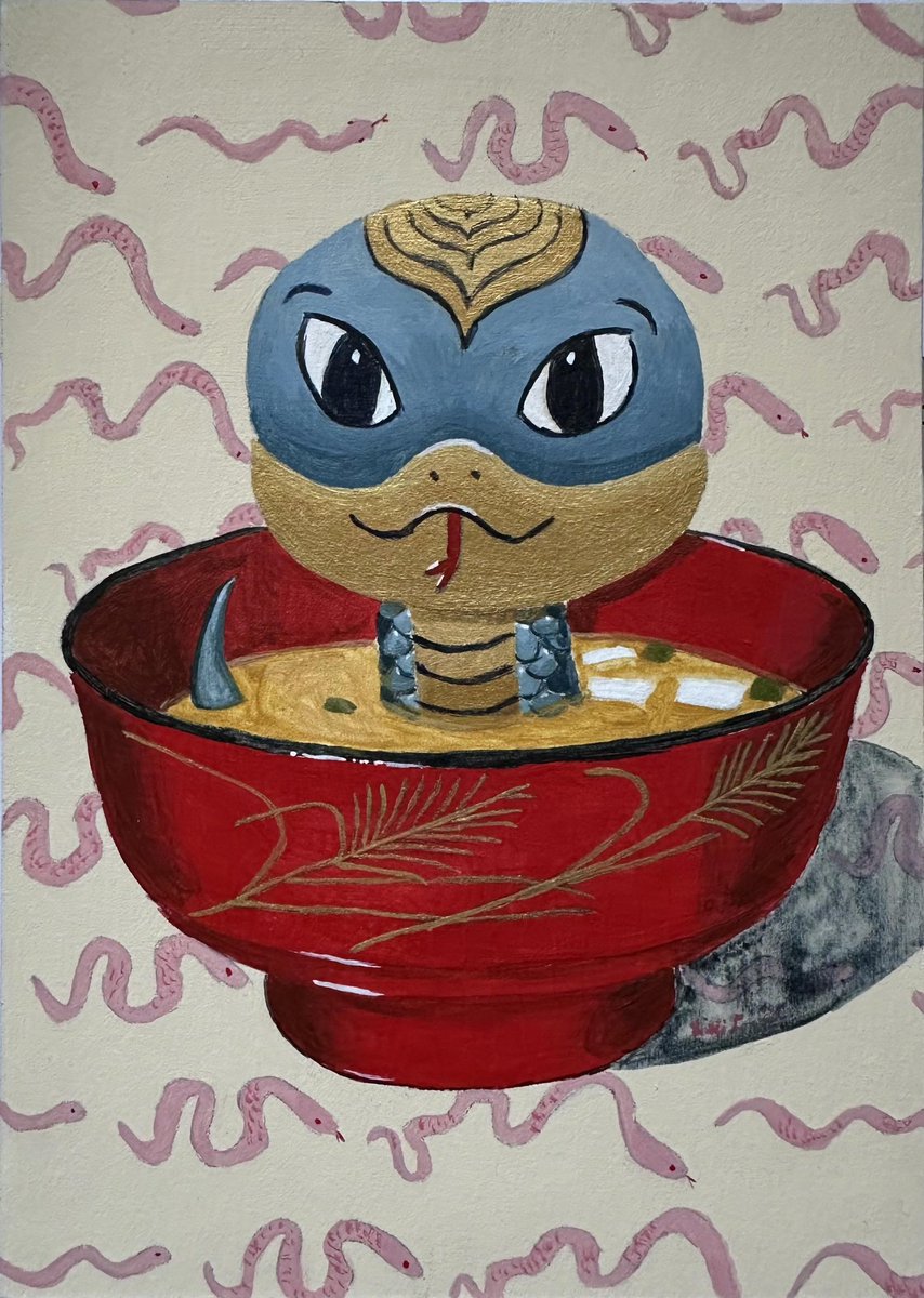 drawingnikki's tweet image. My “Miso Snake” acrylic painting &amp;amp; prints will be in the “Year of the Snake” art show at @giant_robot Saturday! As an artist it’s easy to feel like we aren’t needed, but sometimes people need a break from this crazy world. 
#yearofthesnake #lunarnewyear #snake #artshow #painting