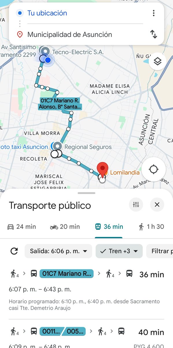 pablocallizob's tweet photo. AL FIN! 🙌🏽 @googlemaps ya tiene la función de ver los itinerarios de transporte público para el área metropolitana de Asunción. Esto es un avance importante, pero hay que tener cuidado aún porque algunos números de itinerarios están mal así como algunos precios del pasaje. https://t.co/M0K2al9J6J
