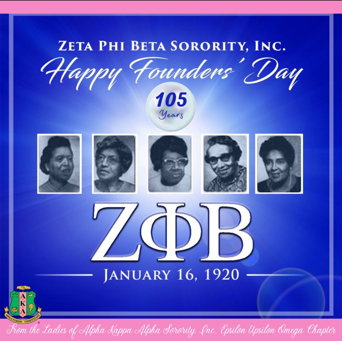 EUO_AKA's tweet photo. Today, the ladies of Alpha Kappa Alpha Sorority, Incorporated® Epsilon Upsilon Omega Chapter proudly celebrate and honor our Divine Nine sisters of Zeta Phi Beta Sorority, Incorporated® on your Founders’ Day! https://t.co/suNIizhozz