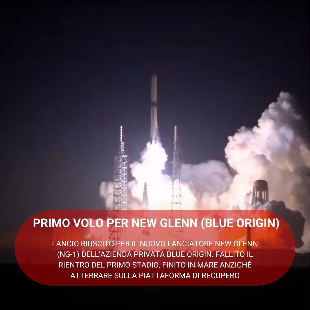 SciScribbler's tweet photo. Riuscito il lancio di New Glenn (NG-1), il nuovo lanciatore dell’azienda privata Blue Origin.

Non è riuscito invece il rientro del primo stadio del razzo, che è finito in mare anziché atterrare sulla piattaforma dove era atteso.

#newglenn1

#blueorigin https://t.co/ZLpgFWyjfN
