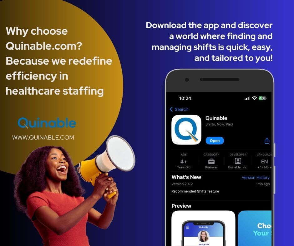 quinable's tweet photo. Download the app and experience the freedom to create a schedule that fits your life and career goals! #CNALife #LPNjobs #CNAjobs #quinable #digitalmarketing #healthcare #staffingapp #LPN #lpnlife #cna
โ๏ธ +1 512-200-4968
๐ฉ info@quinable.com
๐ https://t.co/Pwl092z8PL https://t.co/KZwO0fpDbK
