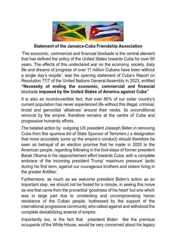 ConsulCubaJam's tweet photo. #JCFA: as much as we welcome president Biden’s action as an important step, we should not be fooled for a minute, in seeing this move as one that came from the proverbial ‘goodness of his heart’
#TumbaElBloqueo
🧵 https://t.co/PhXXuxUKQ4